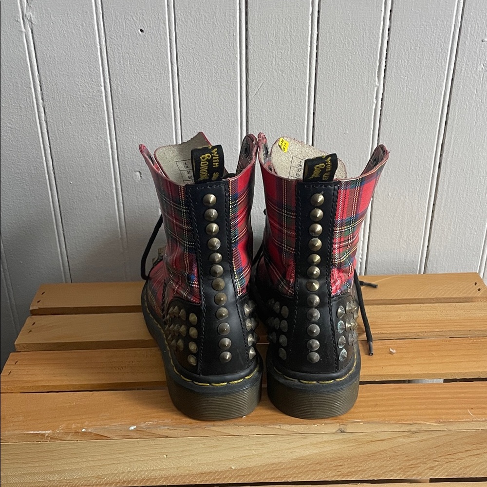 Dr. Martens Red Plaid Studded Boots - Picture 2 of 5